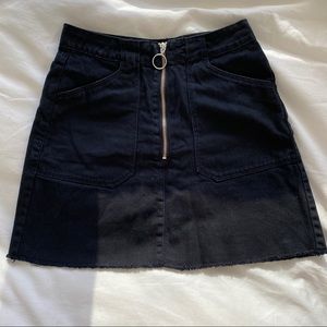 Black denim mini skirt silver zipper